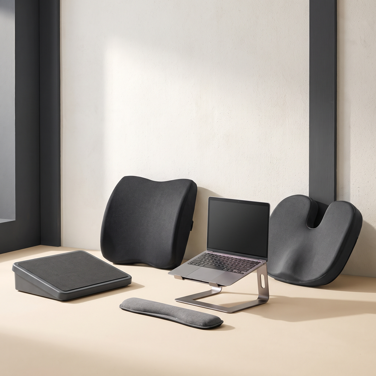 Lumbar support cushion, footrest, wrist rest, laptop stand and seat cushion