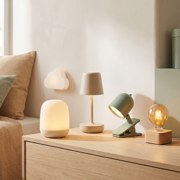 Silicone night light, cloud wall light, rechargeable nursery lamp and clip-on bedside light